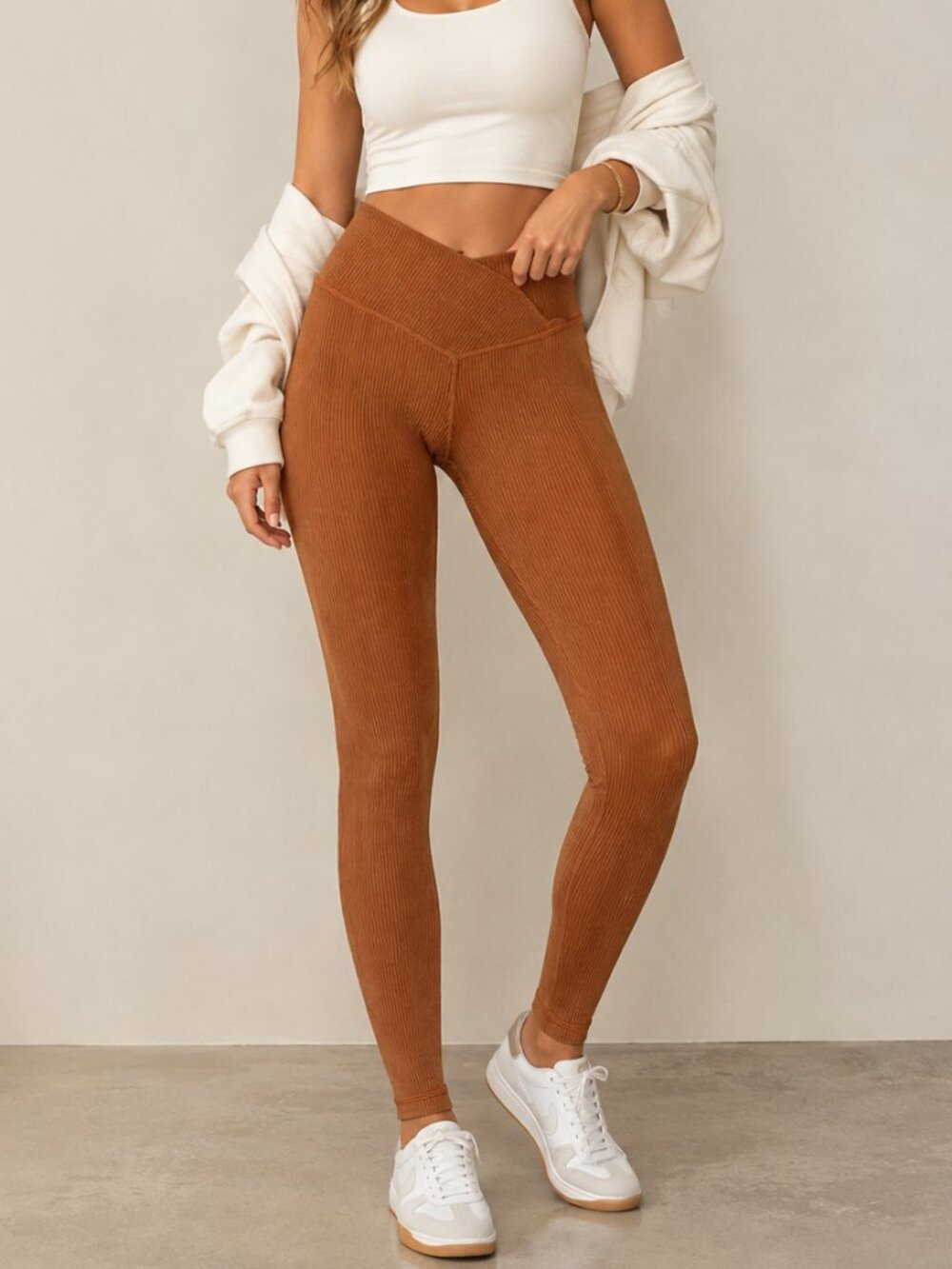Offline by Aerie Copper Ribbed Crossover 7/8 High Rise Leggings Shimmer Size XS